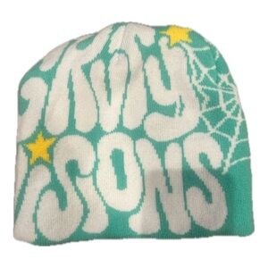Stylish Graphic Beanie - Teal and Yellow
